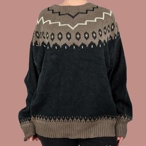 Real Vintage Men's Brown Geometric Grandpa Pullover Crewneck Sweater Vtg Large L
